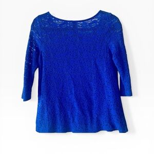 Kim Rogers Blue Layered Lace Top with 3/4 Sleeves